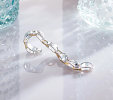 RLM Bronze Two Tone White and Yellow Sculpted Link Bracelet, 8"